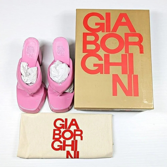 Gia Borghini Women's Gia 17 Pink Patent Platform Sandals Size 36.5 IT MSRP $475 - Picture 3 of 11